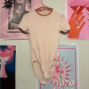 Cream Bodysuit with Brown Trim